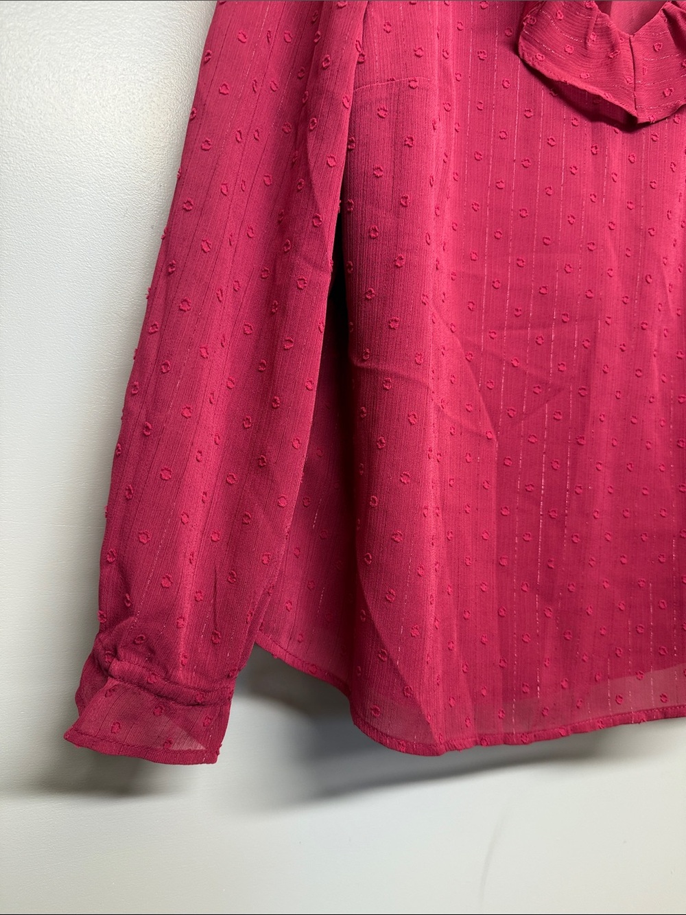 J. Crew Raspberry Pink Ruffle V-Neck Long Sleeve Blouse - Picture 5 of 7